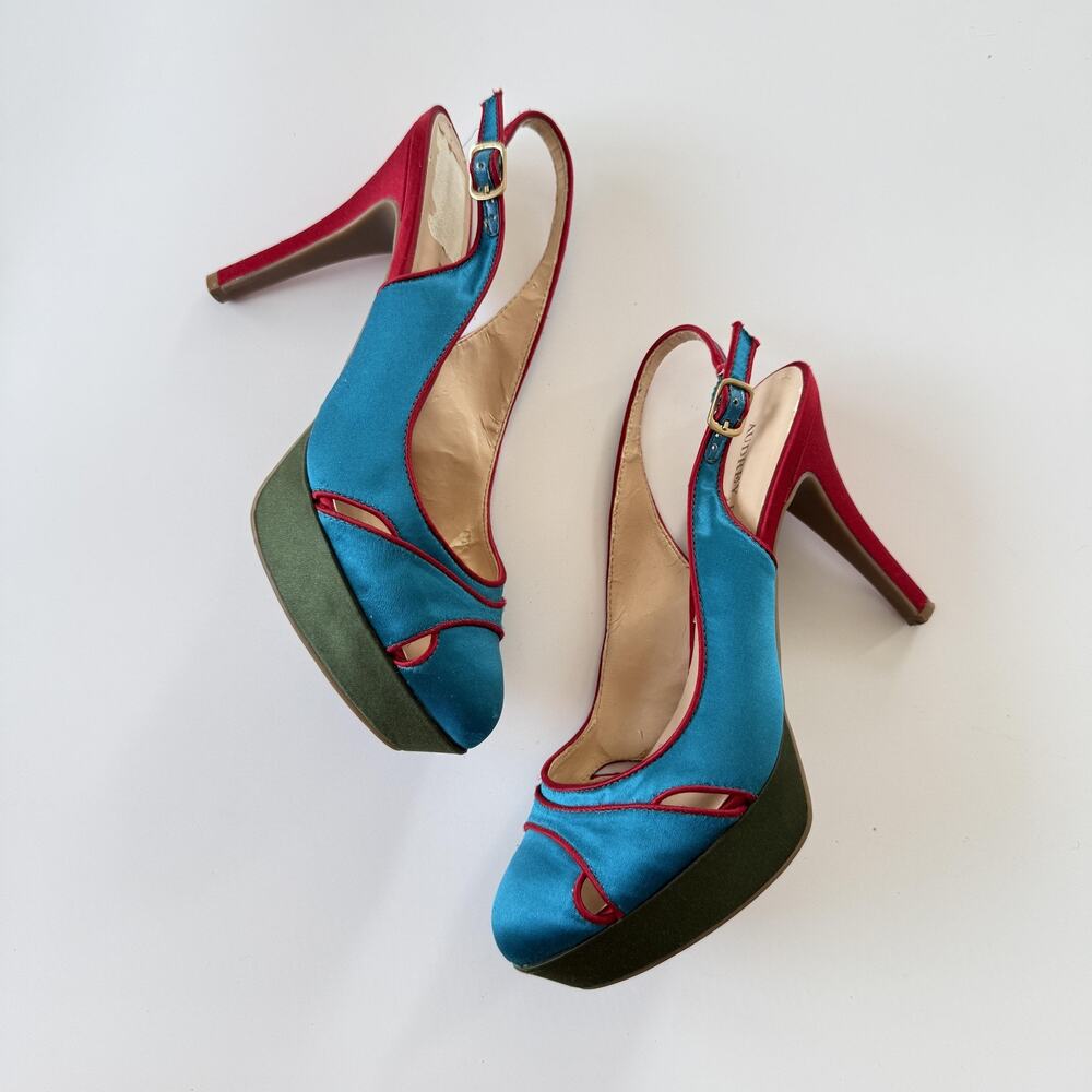 Audrey Brooke Heel Shoes Womens Size 7.5 Multicolor Slingback Platform Stiletto